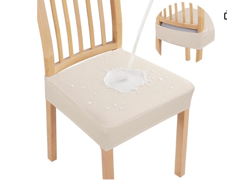 smiry Waterproof Seat Covers for Dining Room Chairs Set of 6, Stretch Jacquard Removable Washable Chair Seat Slipcovers Protector, No Rear Covers, Beige Beige 6