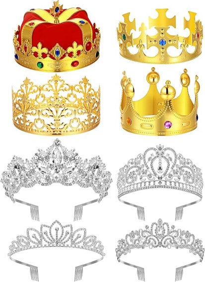8 Pack King Princess Crown Set Including Princess Tiara Jeweled Costume Accessories for Women Men Halloween Cosplay Bridal Birthday Party
