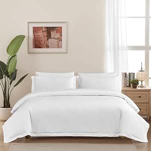 ACCURATEX Duvet Cover Set King Size White, 400TC Long Staple Cotton, Sateen Weave Percale Luxe Comforter Cover with Zipper Closure&Corner Ties, 3 Pcs Hotel Duvet Cover with Pillow Shams