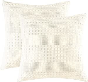 PHF 100% Cotton Waffle Weave Euro Sham Covers, 2 Pack 26" x 26" Pillow Covers for Elegant Home Decorative, No Insert, Decorative Euro Throw Pillow Covers for Bed Couch Sofa, Ivory