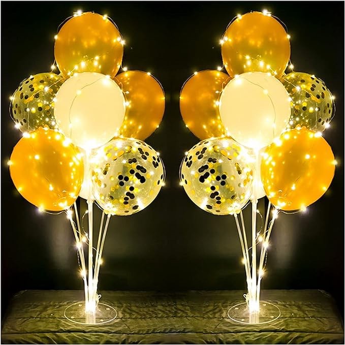 2 Set Table Balloon Stand Kit Gold with String Light Table Centerpiece Balloon for Birthday Baby Shower Party Thanksgiving Decorations