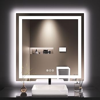 35x35 LED Bathroom Mirror with Lights, Anti-Fog, Dimmable, Backlit + Front Lit, Lighted Bathroom Vanity Mirror for Wall, Memory Function, Tempered Glass, Safe to Use, ETL Listed