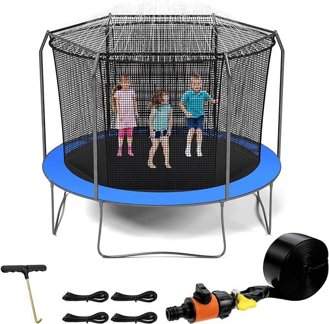 ?14 Ft, 72 Rings, 6.5 Inch, 3 Pack Trampoline Accessory Set Round Replacement Trampoline Mat with Springs Trampoline Sprinkler for Outdoor Water Game
