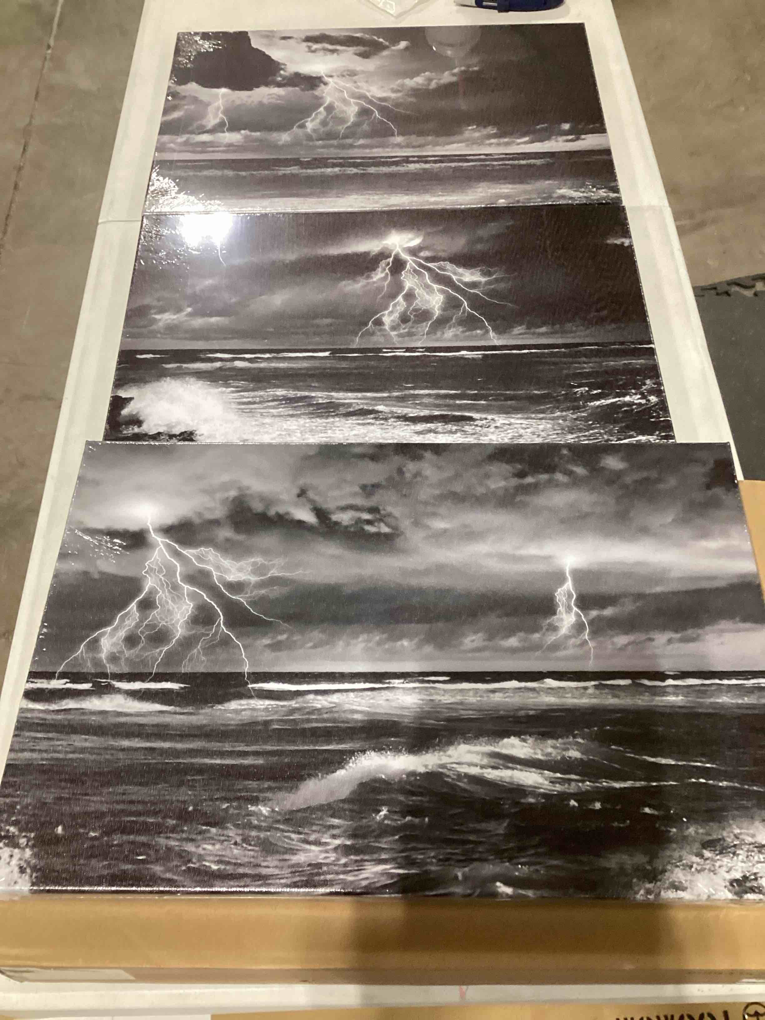 Nachic Wall Black and White Ocean Canvas Print Lightning Storm Picture Painting Sea Wave Wall Art for Home Living Room Office Bedroom Decoration (Small)