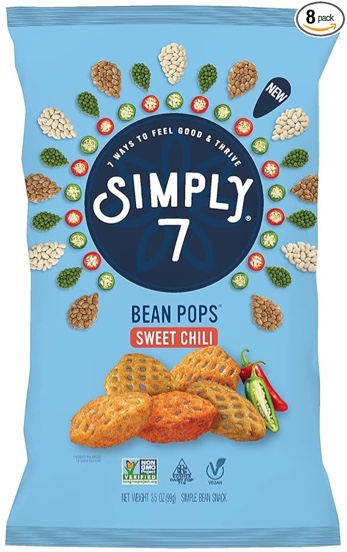 Simply 7, Bean Pop, Sweet Chili, 3.5 oz, 8 pack, Non-GMO, Nut-Free, Vegetarian, Low Calorie, Cholesterol-Free, Low Fat