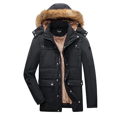 Yozai Men's Winter Coat, Warm Jackets for Mens Water Resistant Ski Jacket Mountain Windbreaker Hooded Parka
