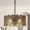 Hemera Modern 4 Light Black Drum Chandelier with Antique Mercury Glass Shade