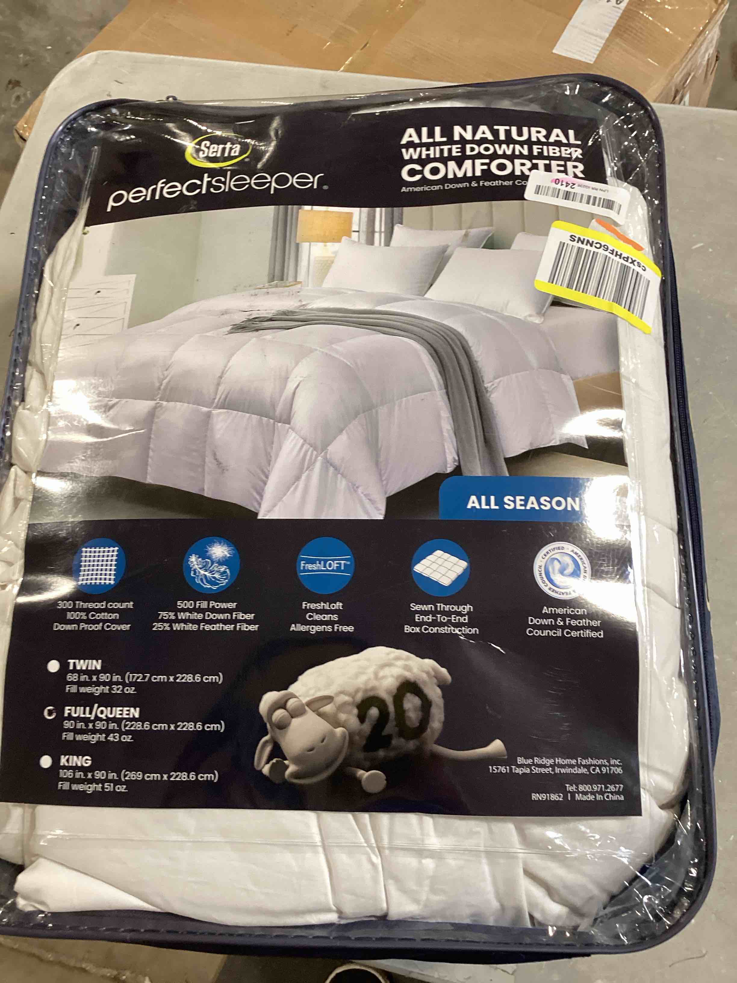 Serta 233 Thread Count White Feather Goose Down Fiber Seasons Warmth