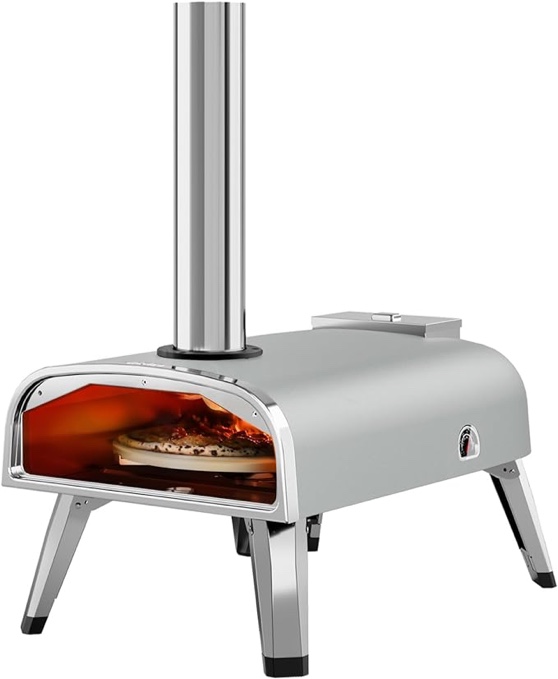 aidpiza Outdoor Pizza Oven 12" Wood Pellet Pizza ovens With Rotatable Round Pizza Stone Portable Wood Fired with Built-in Thermometer Pizza Stove for Outside Backyard Camping Picnics 