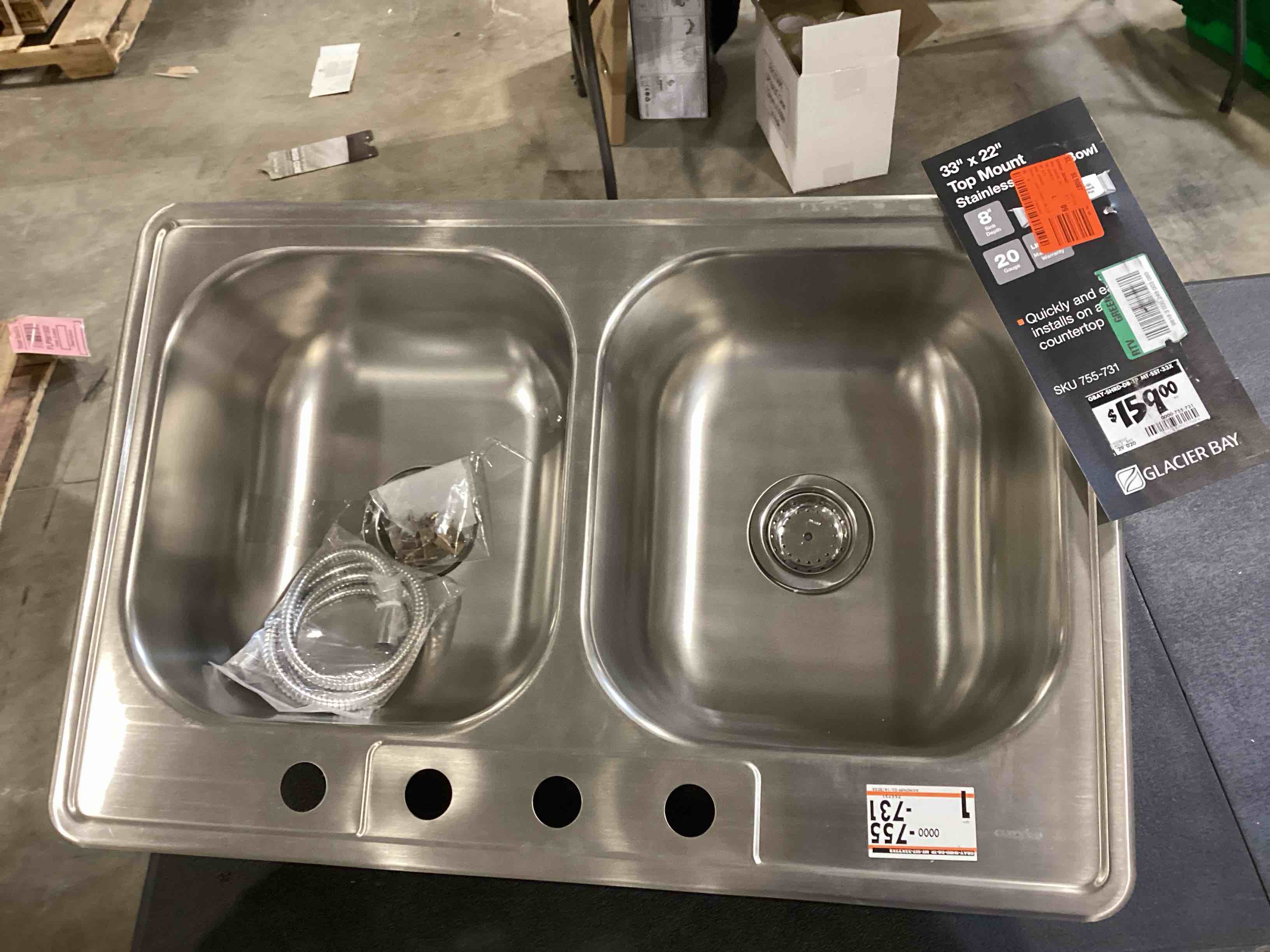 Drop-In Stainless Steel 33 in. 4-Hole Double Bowl Kitchen Sink