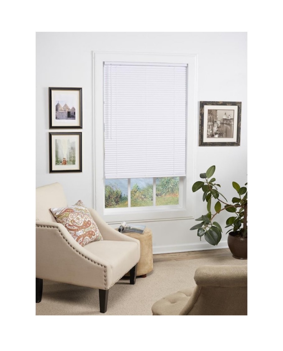 Project Source Room Darkening 1-in Slat Width 43-in x 64-in Cordless White Vinyl Room Darkening Mini-blinds