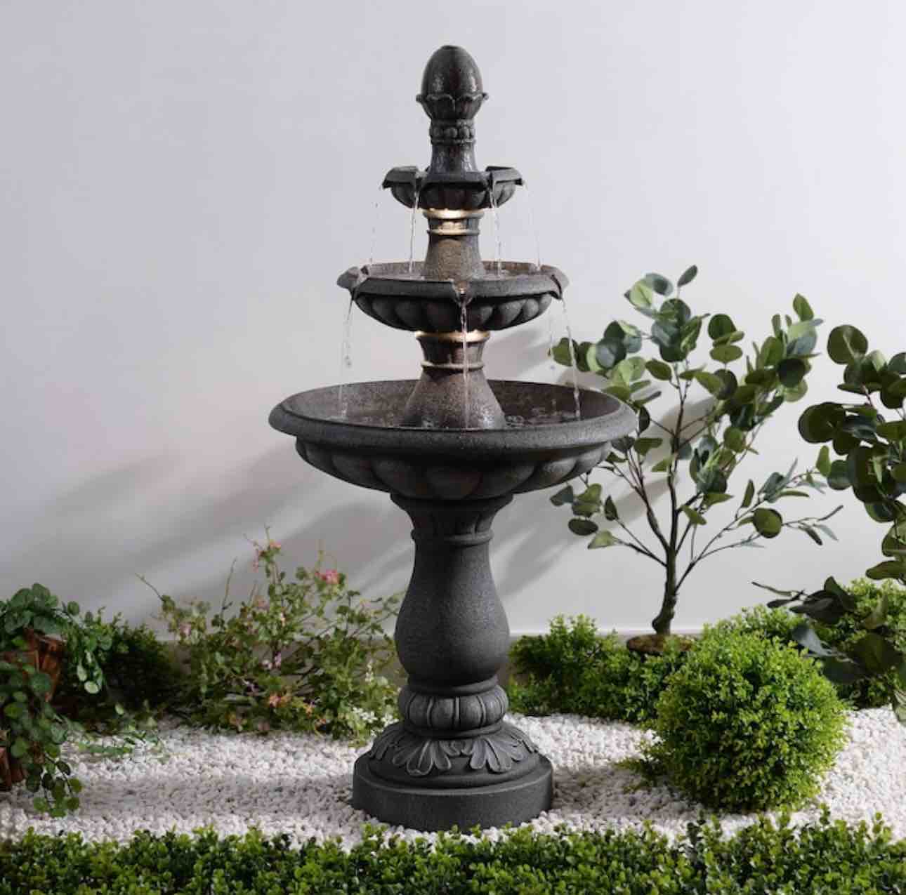 Style Selections 46.3-in H Resin Tiered Outdoor Fountain Pump Included
