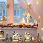 Hiboom 31 Pcs Christmas Village Set Include 9 White Christmas Village Houses 13 Christmas Trees 9 LED Tea Light with Remote Control for Xmas Scene Decor Winter Holiday Party Desktop Decoration