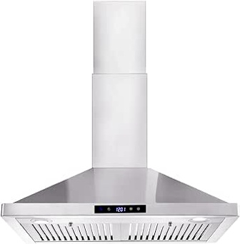 Tieasy Wall Mount Range Hood 30 inch Kitchen Hood 700 CFM with Ducted/Ductless Convertible Duct, Touch Control, Permanent Filters, Stainless Steel, 3 Speed Exhaust Fan, LED Light