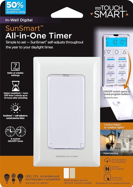 myTouchSmart 33861 LE One in-Wall Digital Timer, Push Door Switch, Backlit LED Screen, 8 Custom On/Off Times, Countdown Mode, Daily/Weekly Set, Off & Countdown