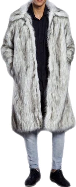Colf Men's Thick Warm Long Sleeve Faux Fur Coat Jacket Outwear Winter Parka Overcoat (Silver,2X-Large)