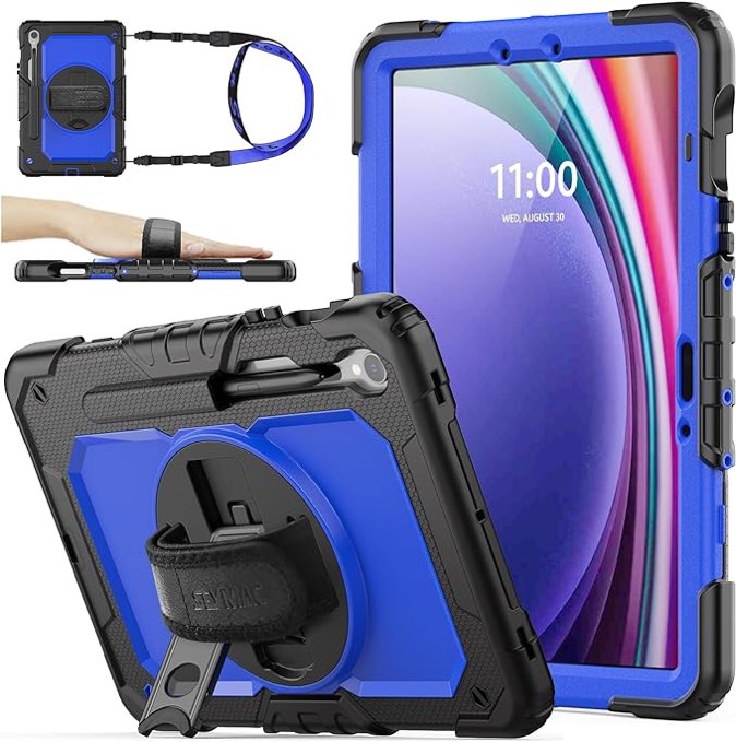 SEYMAC stock Case for Samsung Galaxy Tab S9/ S9 FE 5G Tablet 2023 with Screen Protector Pencil Holder [360 Rotating Hand Strap] &Stand, Drop-Proof Case for Galaxy Tab S9 FE 10.9''/ S9 11'', Blue1