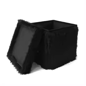Foldable Fluffy Ottoman Black 
