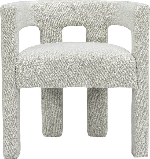 Meridian Furniture Athena Collection Modern | Contemporary Boucle Fabric Upholstered Accent | Dining Chair, 25" W x 21" D x 27" H, White Chair