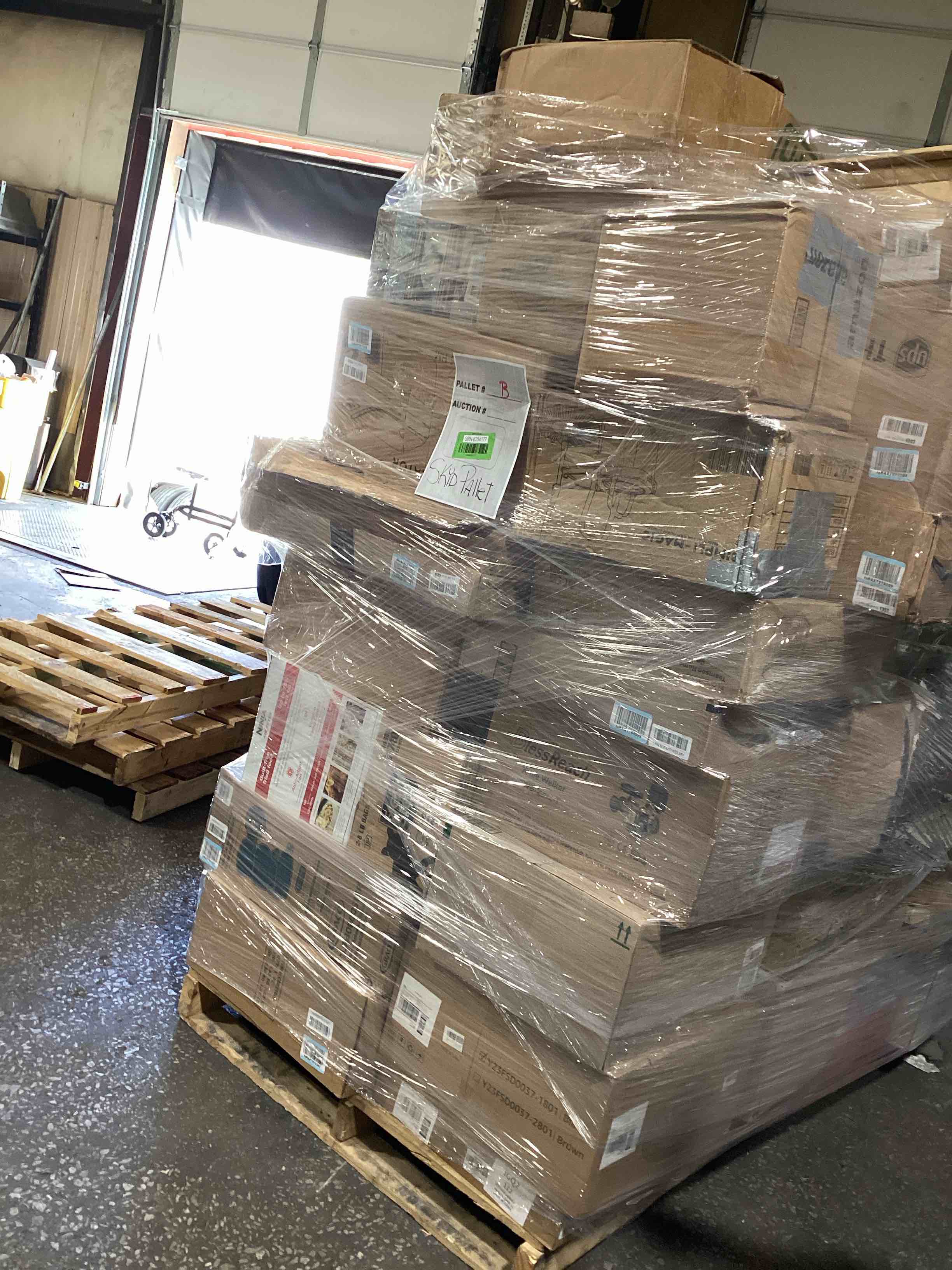 B. skid pallet boxes surprise ( good condition or as is ) 30 items or more