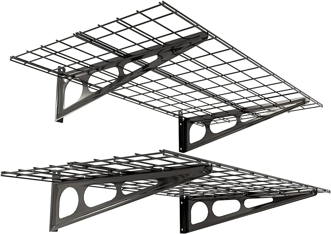 WORKPRO 2-Pack 2x4FT Garage Wall Shelving, 48” x 24” Heavy Duty Wall Mounted Shelving, 400lbs Load Capacity (Total), Metal Wall Shelves Suitable for Shop, Shed, Garage Storage, Black, 1 Sets