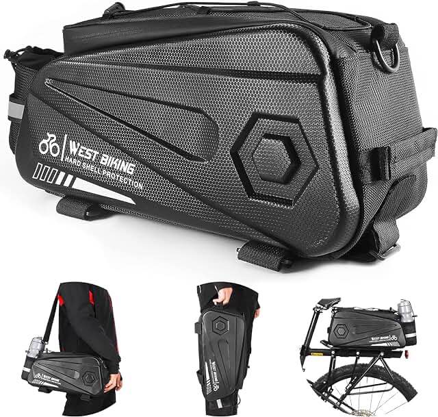 West Biking Bike Rear Seat Bag - Bicycle Trunk Pannier Bag, 8.6L Capacity Waterproof Bike Carrier Backseat Bag, Double Water Resistant Zipper, Cycling Back Seat Cargo Pouch with Strap & Rain Cover