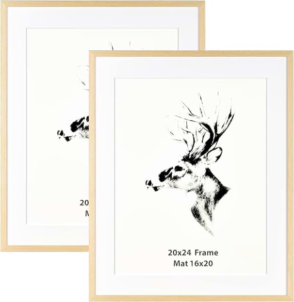 Yaetm 20x24 Picture Frame Matted to 16x20 Set of 2, Solid Oak Wood Poster Frame 20 x 24 inches, Wall Gallery Photo Frames for Horizontal and Vertical Wall Mounted (2 pack, Oak)
