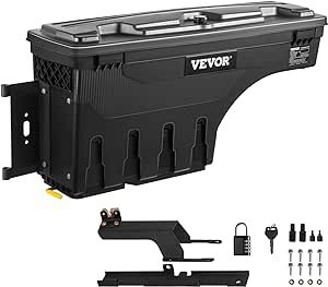 VEVOR Truck Bed Storage Box, Swing Case Fits Ford F-150 2015-2021, Passenger Side, Lockable Wheel Well Tool Box with Password Padlock, Waterproof and Durable ABS Tool Box