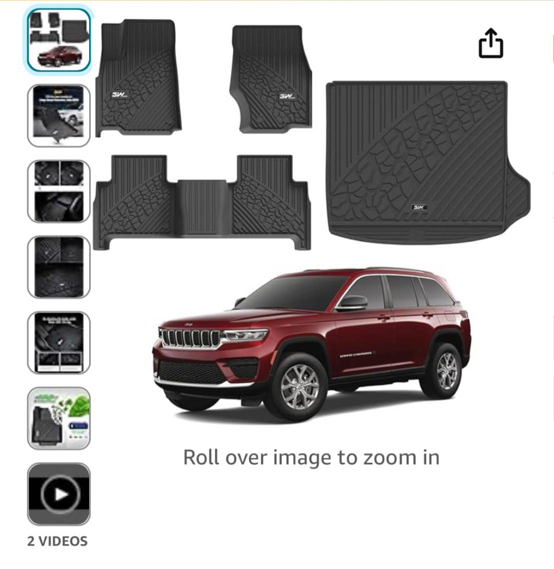 3W Floor Mats & Cargo Liner Fit for 2022-2024 Jeep Grand Cherokee (Non L) TPE All Weather Custom Fit Floor Liner for 1st 2nd Rows and Trunk Full Set Car Mats, Black