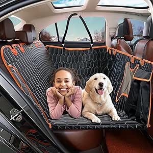 Car Back Seat Extender for Dogs,Hard Bottom Dog Car Hammock for Travel, Non-Slip Dogs Car Seat Protector Black Covers for SUV Truck,Bed for Car Camping,Dog Essentials
