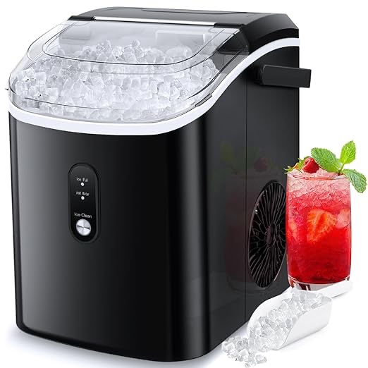 COWSAR Nugget Ice Maker Countertop, Chewable Nugget Ice Cubes Machine, Quick Ice Making 34Lbs/Day, Self-Cleaning, Portable Stainless Steel Ice Machine for Home Kitchen Office Party