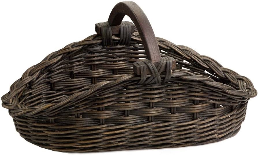 Wicker Basket with Handle 18.5 x 10 x 9 Inch Hand Knit Harvest Basket Flower Basket for Picnic Fruit Picking Storage Garden Gathering, Dark Brown