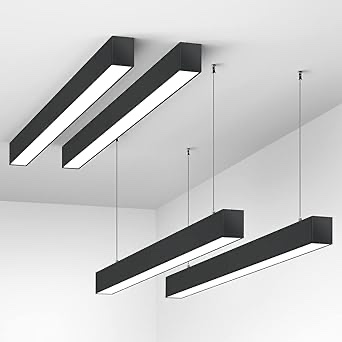 Barrina LED Linear Light, 0-10V Dimmable Pendant Light Fixtures, 2700K 4000K 5000K Color Changing, 4FT Linkable LED Shop Light, Seamless Connection Office Light, ETL Listed, 4 Pack Black, 5568 Series