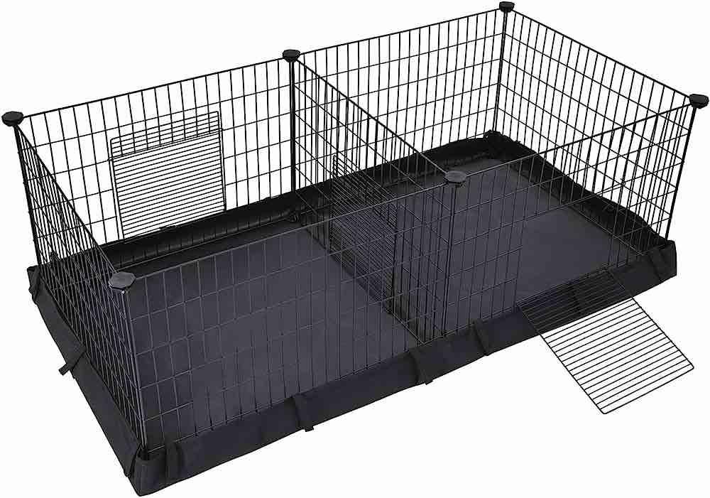 SONGMICS Pet Playpen, Small Animal Cage, Exercise Pen and Enclosure with Divider Panel for 2 Separate Spaces, Floor Mat and 3 Doors, 48.4 x 24.8 x 18.1 Inches, Black ULPI07H