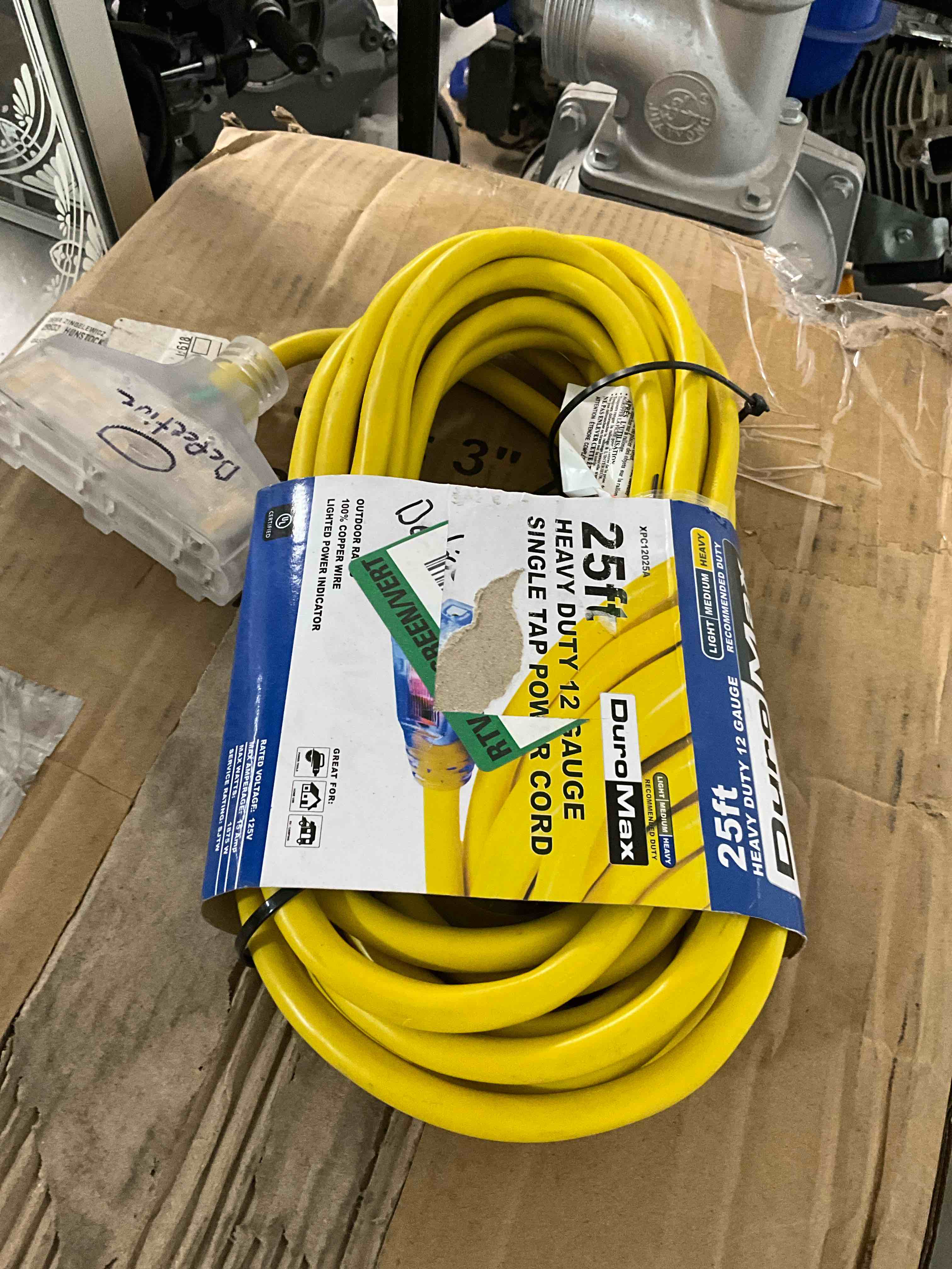 Duromax 25 Ft Heavy Duty 12 Gauge Single Tap Power Cord