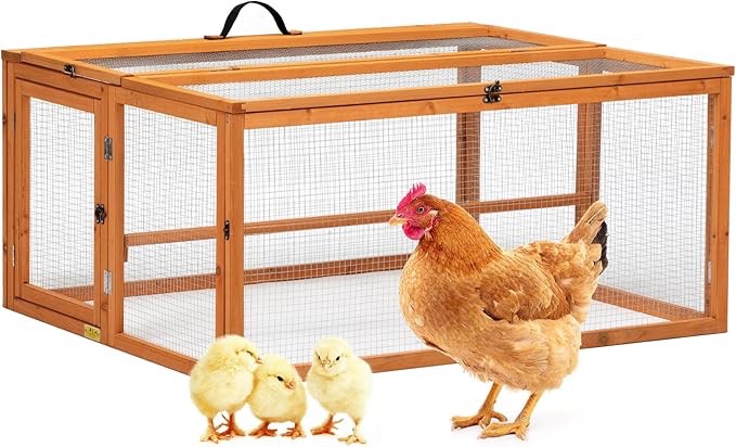 Durable Foldable Wooden Chicken Coop with Run, 45" L Large Portable Chicken Coop Outdoor Chicken Run Rabbit Hutch, Indoor Outdoor Hen House for Chick Duck Bunny Small Animals?Orange?