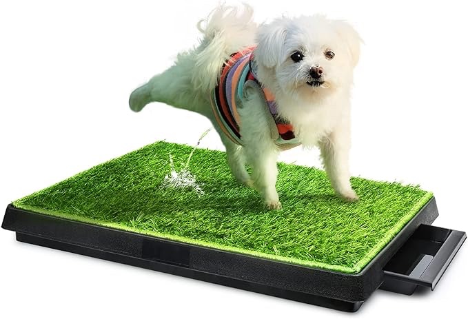 Hompet Dog Toilet Indoor Puppy Training Pad, Dog Potty Pet Training Grass Mat, Removable Waste Tray for Easier Clean Up, Artificial Turf, 