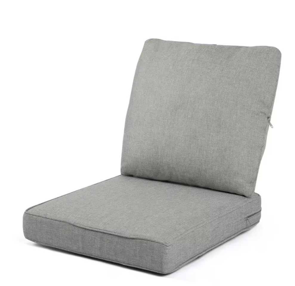 24 x 24 Outdoor Olefin Seat Cushion, Waterproof and Fade Resistant Chair Cushions with Removable Cover in Light Grey