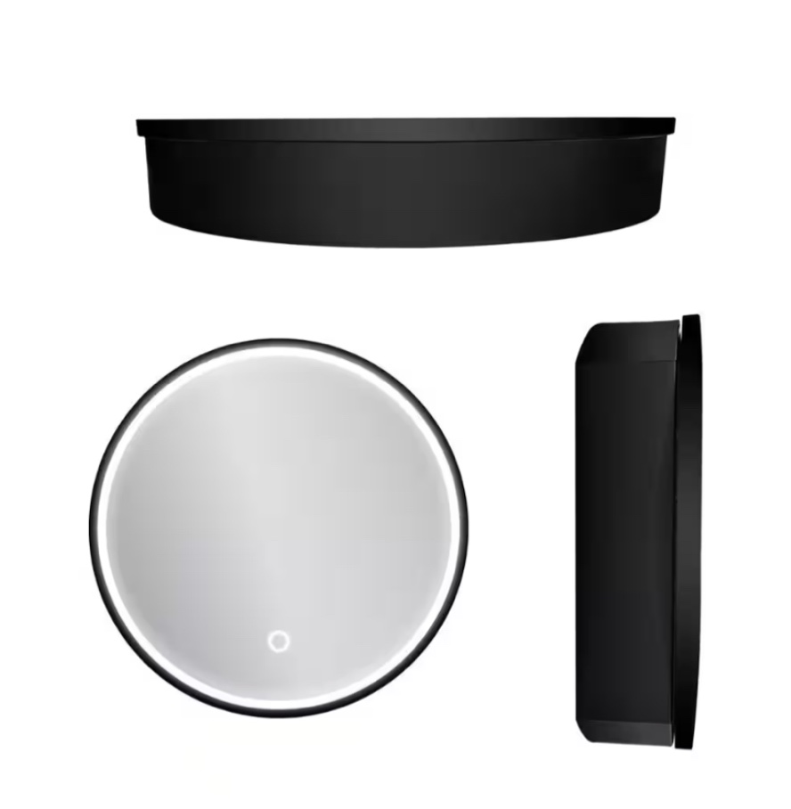 24 in. W x 24 in. H LED Anti Fog Round Black Aluminum and Iron Recessed/Surface Mount Medicine Cabinet with Mirror
