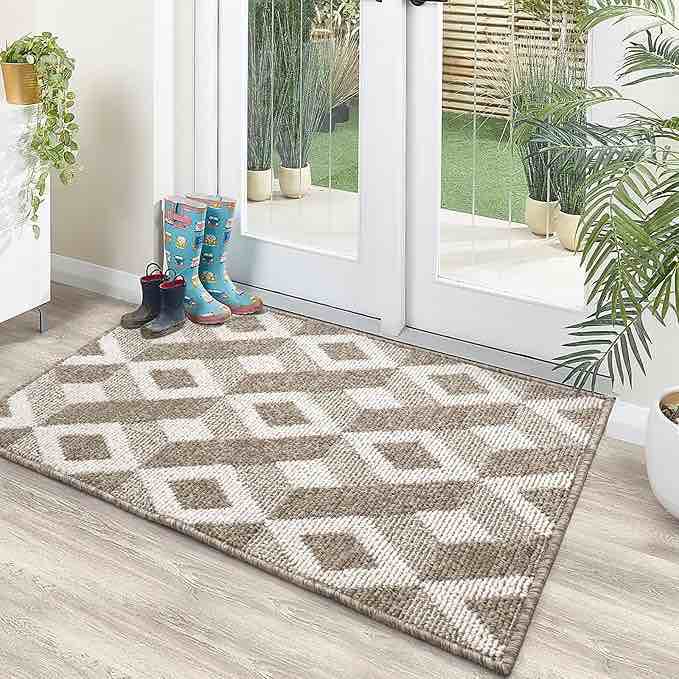 DEXI Indoor Door Mat Non-Slip Low-Profile Entryway Rug, Washable Door Mat Indoor Entrance,20"X32", Brown