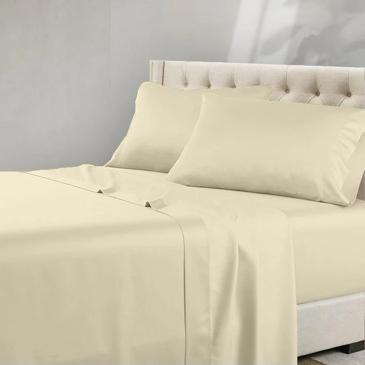 Underfur Sheet 18 Inch Deep Pocket Classic 1000 Thread Count Super Soft 4PC Sheet Set 1000TC Long Staple 100% Egyptian Cotton Supreme Quality Luxury Bedding Twin Sheet Cream Solid