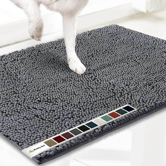 Gorilla Grip Soak Stopper Absorbent Chenille Indoor Doormat, Muddy Paws, Washable Dog Bed Mat, Rubber Backing, Quick Dry Microfiber, Inside Front Door Floor, Home Welcome Mats, 70x24, Grey