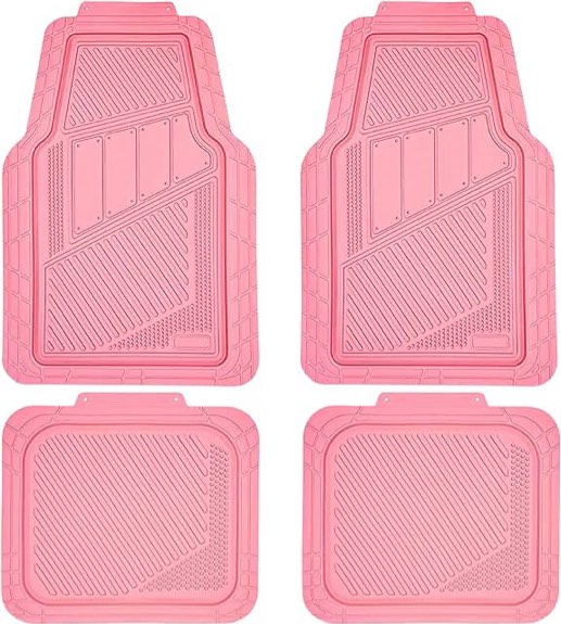 CAR PASS Heavy Duty Rubber Floor Mats Pink 4-Piece Car Mat Set - Universal Waterproof for SUV Truck, Durable All-Weather Mats?Car Women,Girly(All Pink)