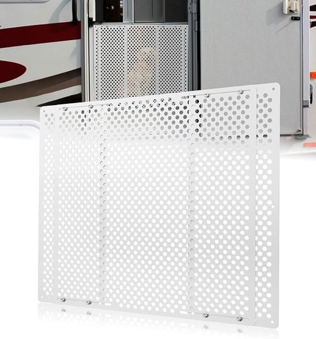 Aluminum Alloy RV Entry Screen Door Grille Adjusts from 22"- 31.5", Adjustable RV Door Screen Protector, Black