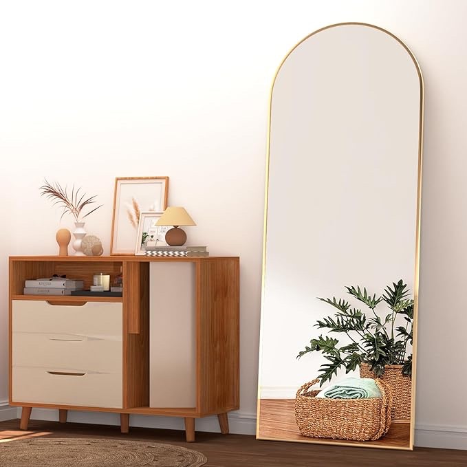 NEUWEABY Arched Full Length Mirror 65"x22" Arch Floor Mirror with Stand Large Wall Mirror Full Body Mirror Gold Standing Hanging or Leaning Against Wall for Bedroom Entry, Bedroom, Living Room