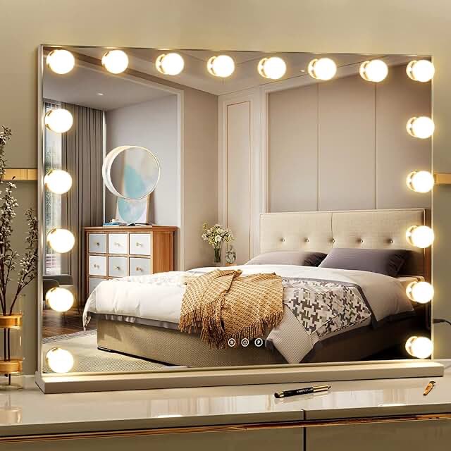 VORREMIRR Hollywood Vanity Mirror with Lights 28 x 22 Inch Large Makeup Mirror with 18 Dimmable Bulbs, Lighted Vanity Mirror with 3 Color Modes and Touch Control