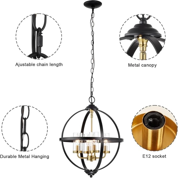 Black Chandeliers for Dining Room Light Fixture, Modern Farmhouse