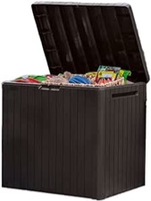 Keter City 30 Gallon Resin Deck Box for Patio Furniture, Pool Accessories, and Storage for Outdoor Toys, Brown