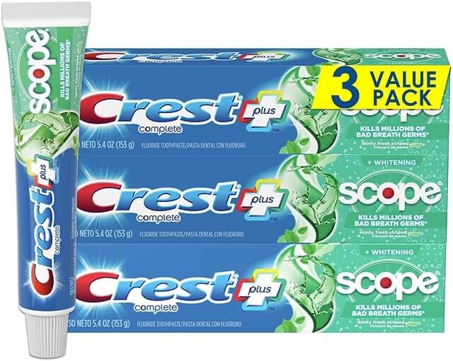 Crest + Scope Complete Whitening Toothpaste, Minty Fresh, 5.4 oz (Pack of 3)