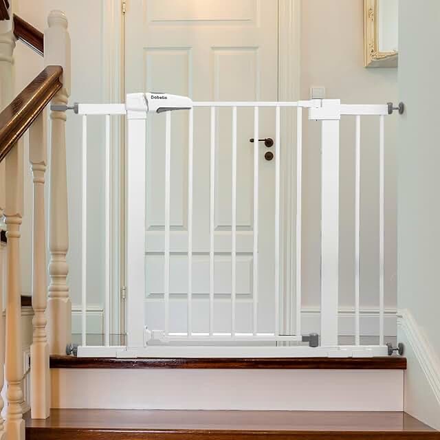 Babelio Baby Gate for Doorways and Stairs, Auto Close Dog/Puppy Gate, Easy Install, Pressure Mounted, No Drilling, fits for Narrow and Wide Doorways, Safety Gate w/Door for Child and Pets